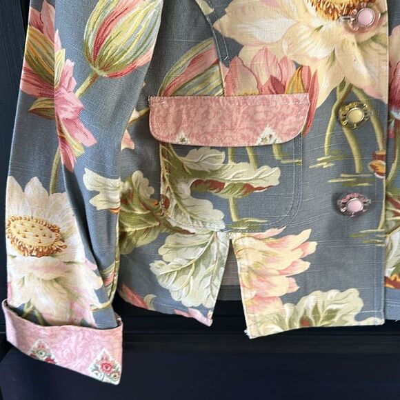 Vintage Floral Tapestry Spring Flowers Jacket Cottage Core Handmade Custom USA S - Picture 2 of 5